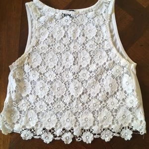 Topshop white lace crop tank top Sz 2